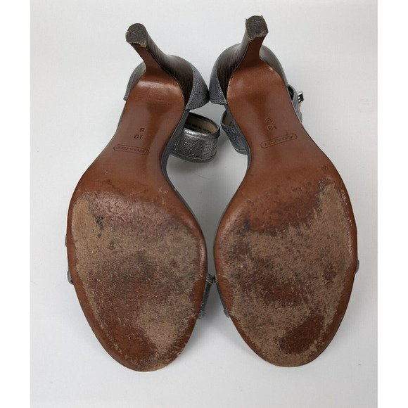 Coach Harleigh Cuba Ankle Strap Sandals Heels Court Leather Metallic Silver 10 - Picture 10 of 10